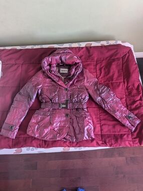 Metallic Pink Quilted Belted Puffer Jacket